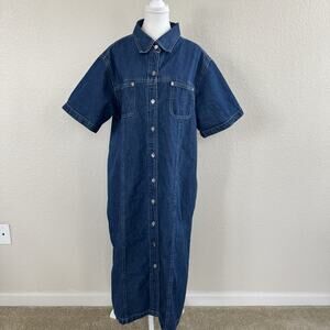 Simply Blues Plus Denim Dress Size 22 Button Front Pockets Modest Vintage USA